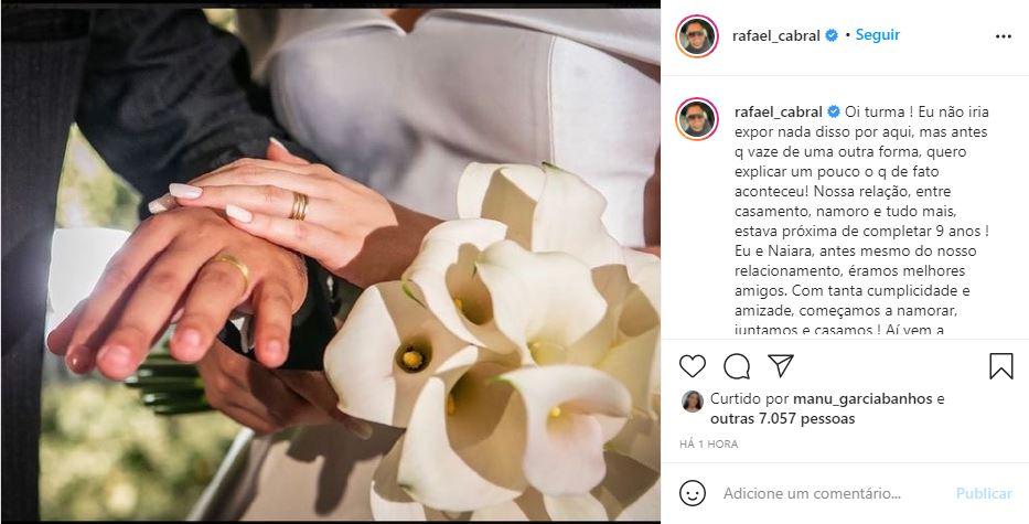 Comunicado de Rafael Cabral sobre fim de casamento com Naiara Azevedo