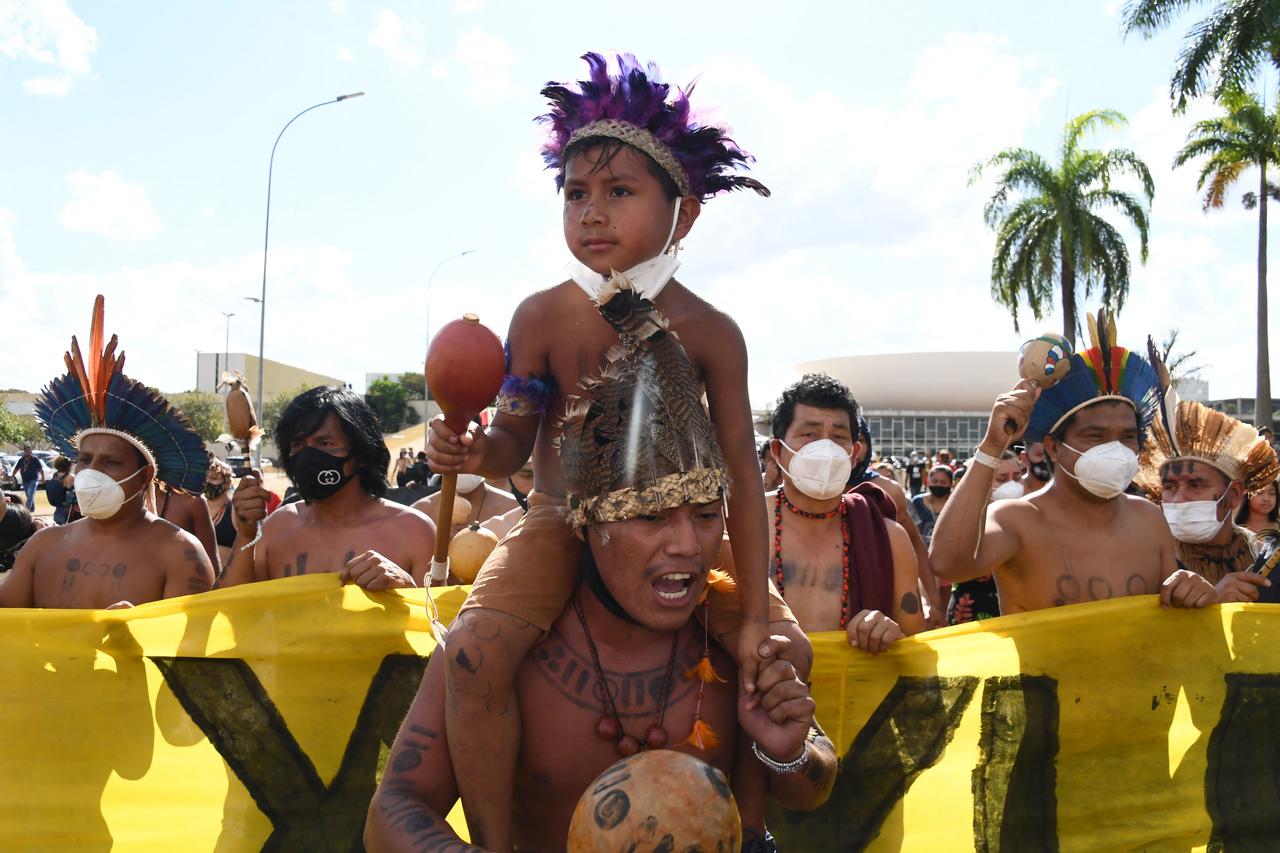 Manifestação contra o marco temporal indígena em Brasília