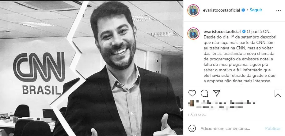 postagem de evaristo costa no instagram