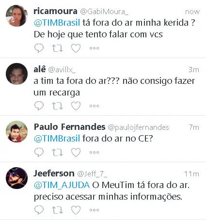 Nas redes sociais, usuários também reclamam da instabilidade do aplicativo Meu TIM.