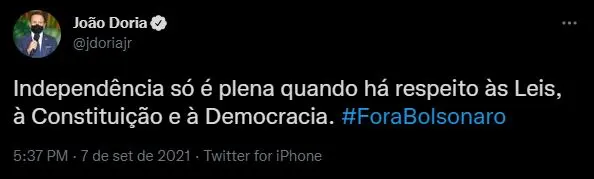 reprodução de twitter de joão doria