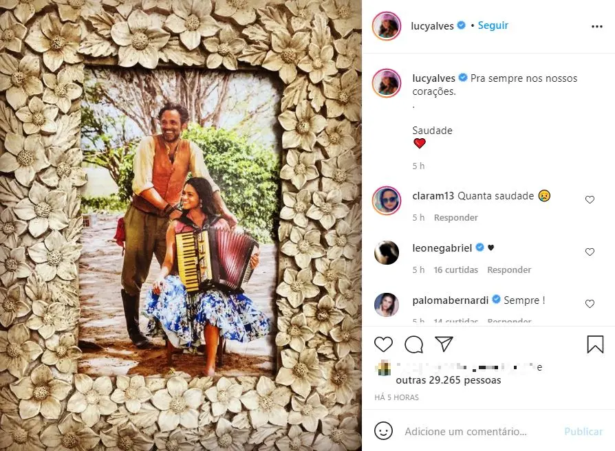 Print de postagem de Lucy Alves sobre cinco anos da morte de Domingos Montagner