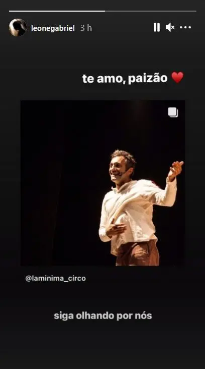 Print de postagem de Gabriel Leone sobre cinco anos da morte de Domingos Montagner