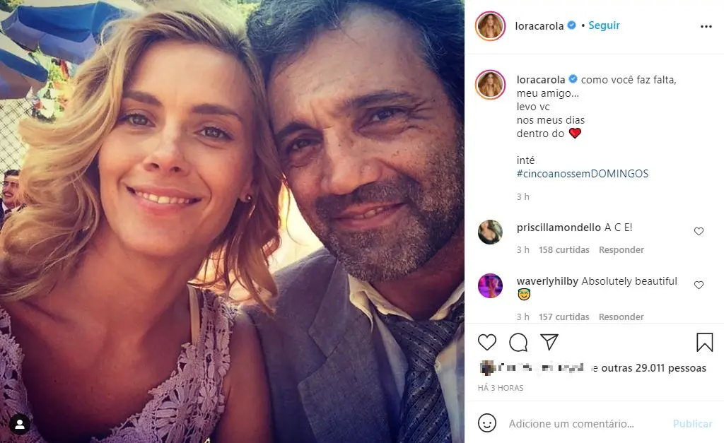 Print de postagem de Gabriel Leone sobre cinco anos da morte de Domingos Montagner