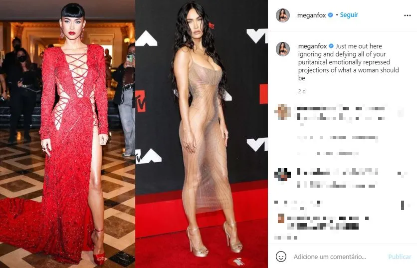 Megan compartilhou as imagens dos looks no Instagram