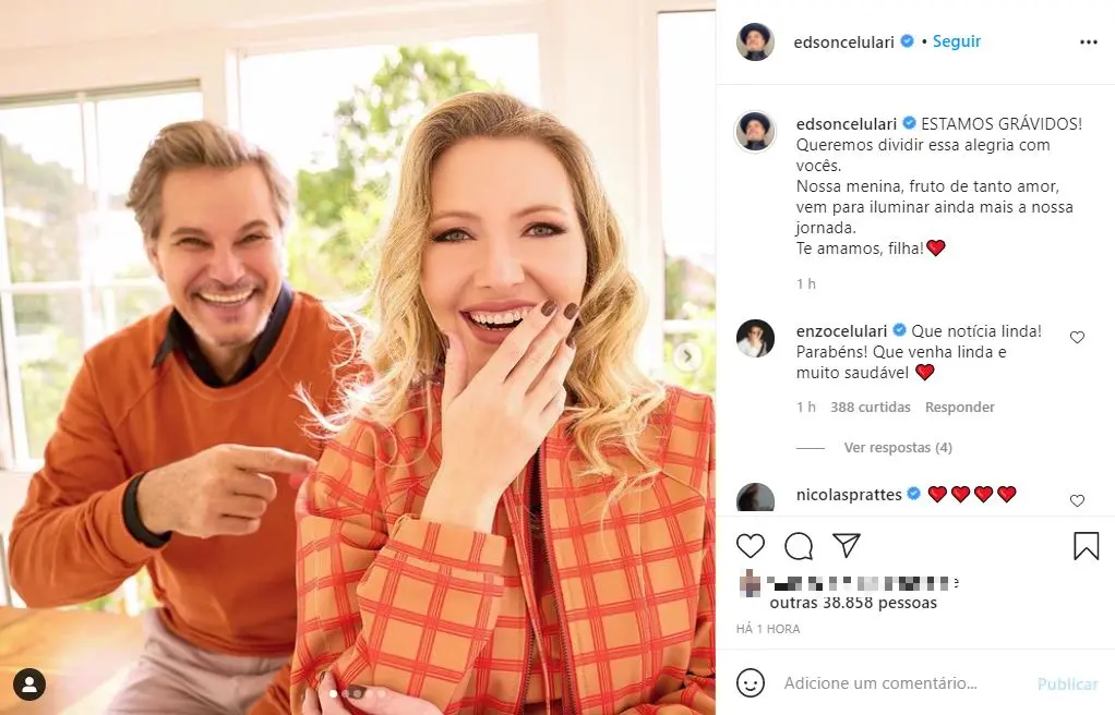 Comunicado de Edson Celulari e Karin Roepke sobre gravidez