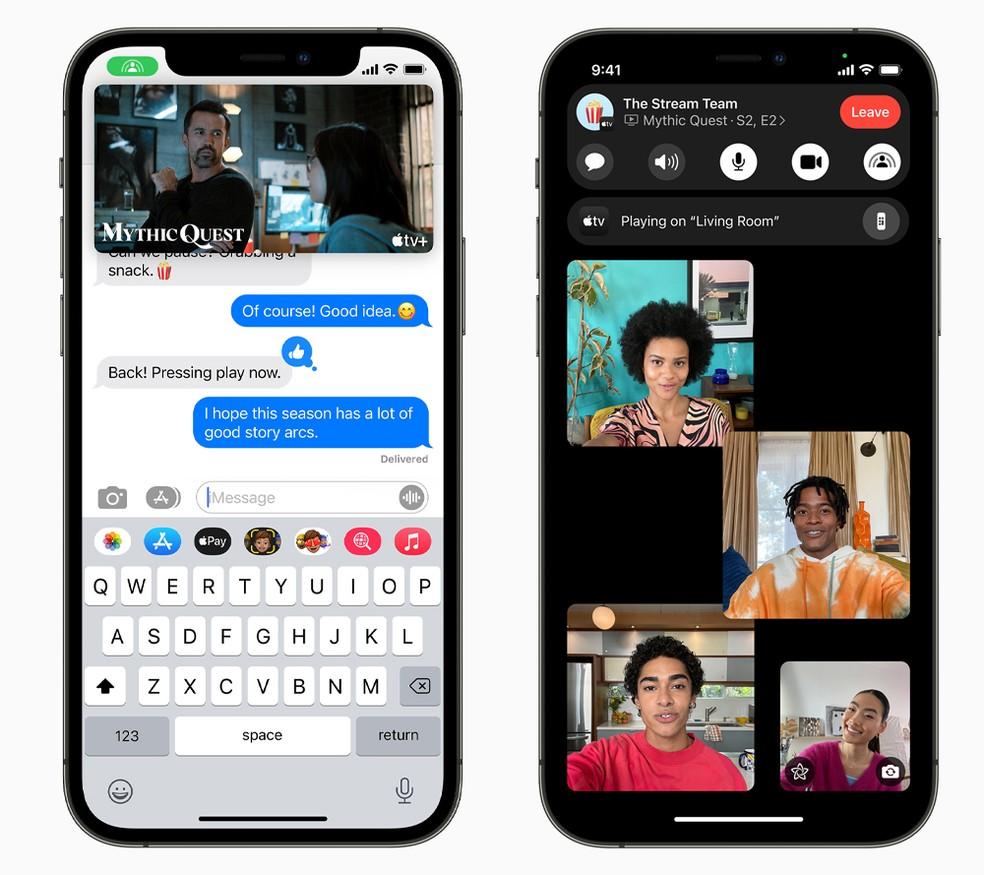 iPhones com telas mostrando novas funcionalidades do iOS 15