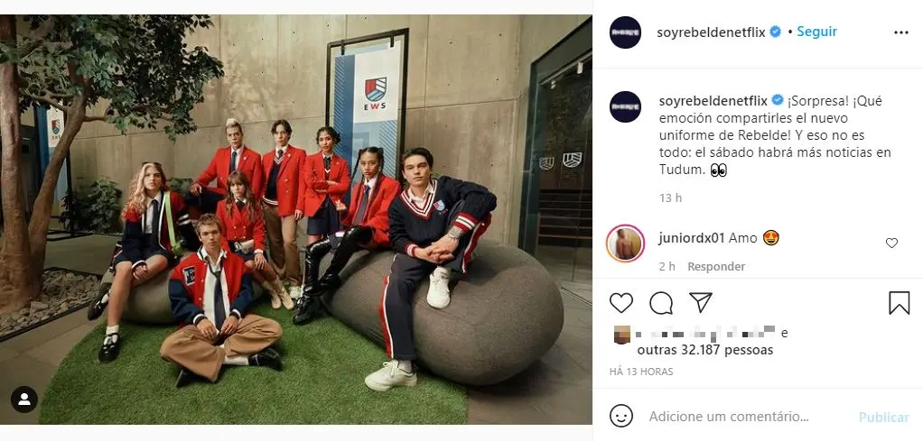 Postagem da Netflix com elenco de nova versão de Rebelde