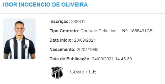 Igor de Oliveira foi regularizado no Boletim Informativo Diário (BID) da CBF e está apto para estrear contra a Chapecoense neste sábado (25)