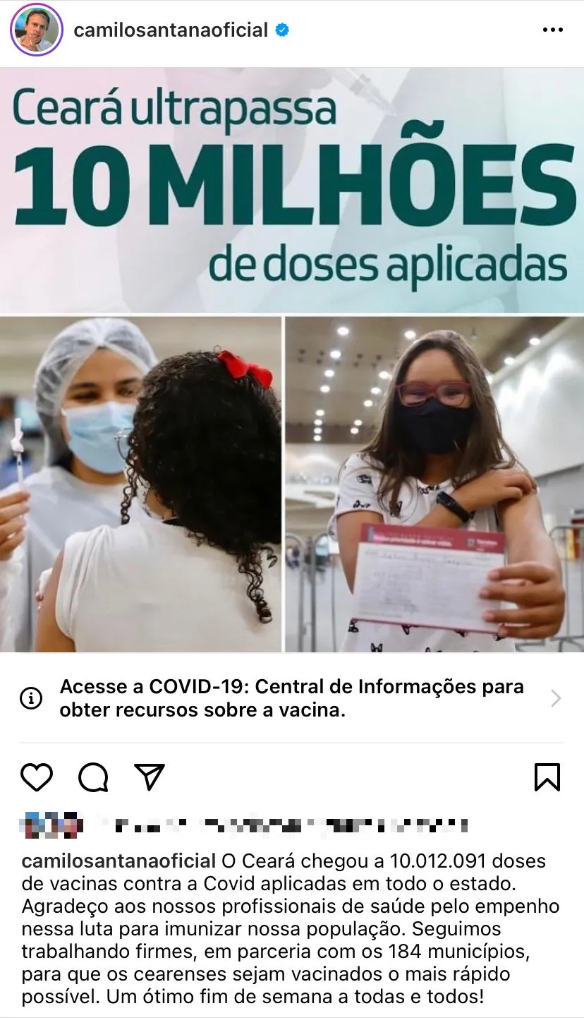 Governador comemorou o alcance vacinal na manhã deste sábado (2)