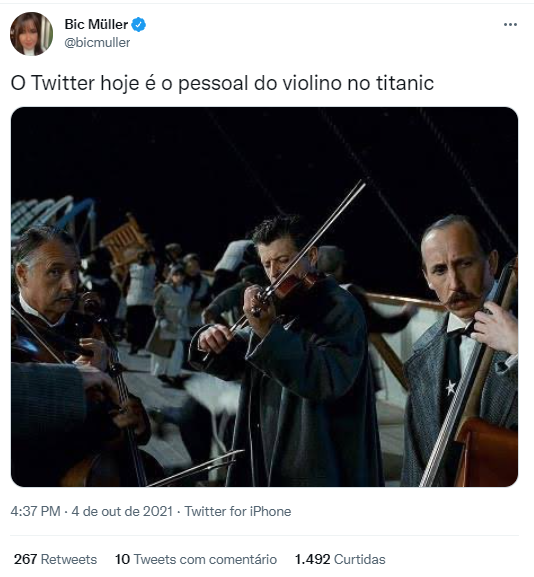 Meme no Twitter sobre queda das redes sociais