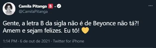 Camila Pitanga usou o perfil no Twitter para mandar o recado