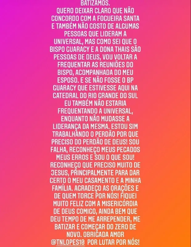 Ex-miss bumbum fez um longo desabafo nas redes sociais nesse sábado (16)