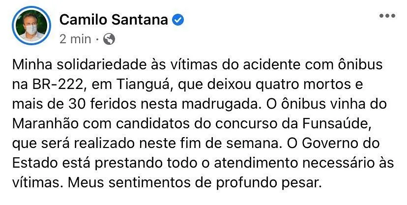 Governador prestou solidariedade às vítimas do acidente em Tianguá
