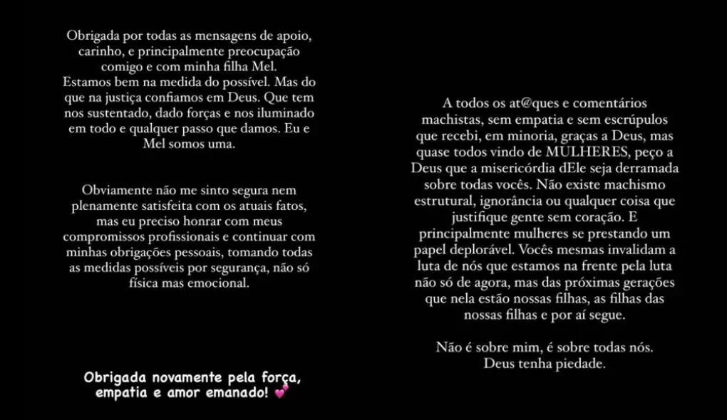 Pronunciamento de Pamella Holanda sobre soltura de DJ Ivis