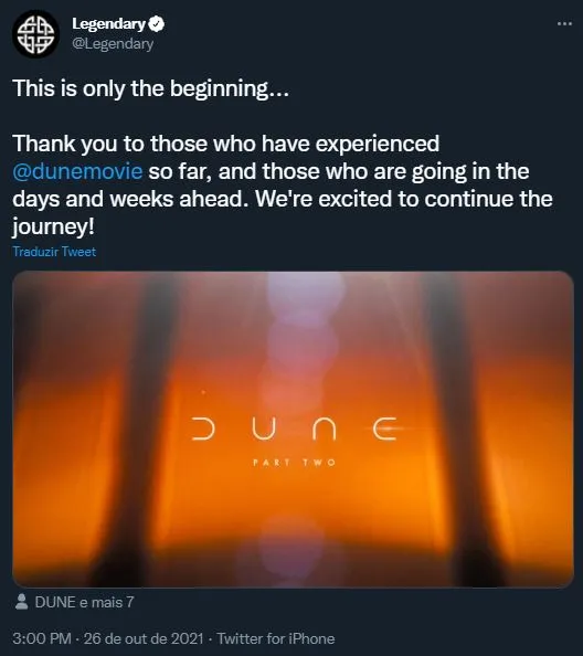 Legendary fez publicação no Twitter para anunciar sequência