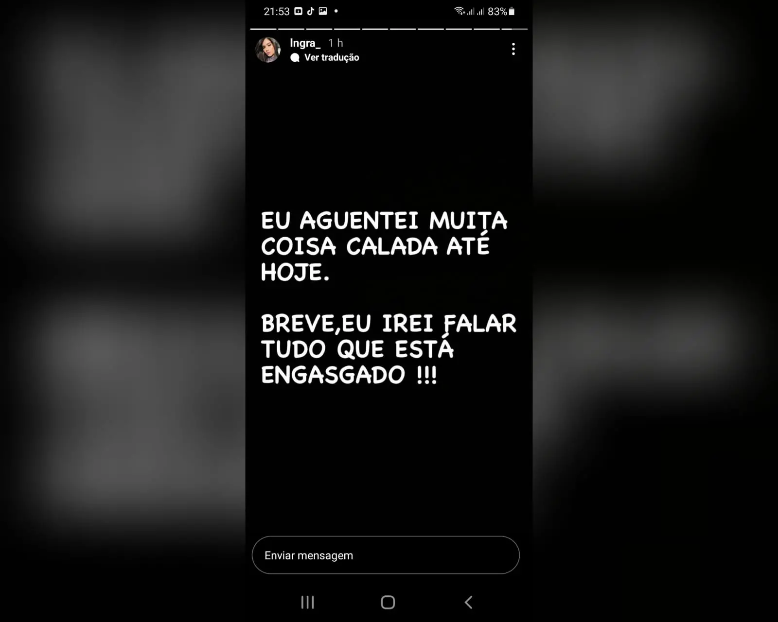 Postagem de Ingra em rede social