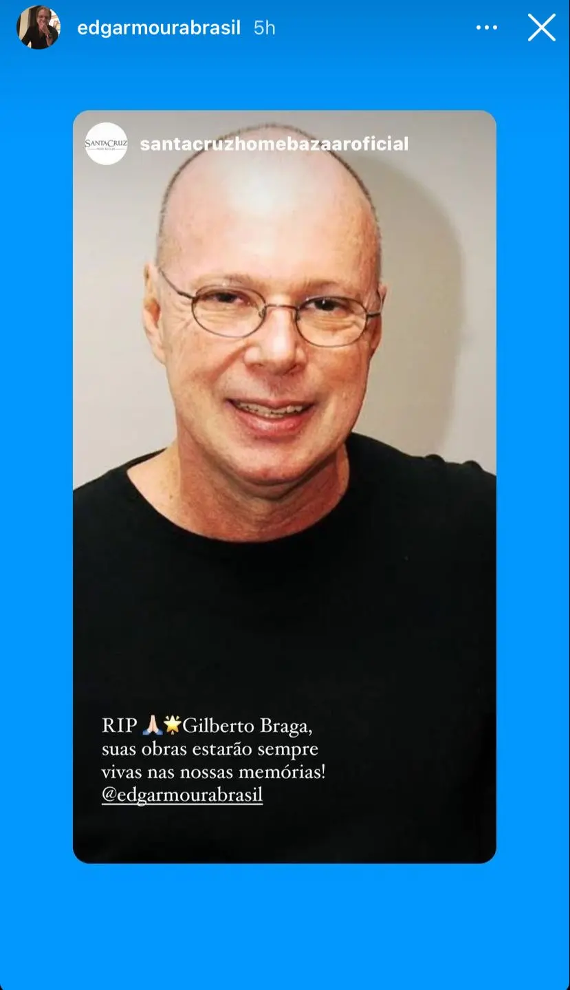 Print de homenagem de edgar moura brasil a gilberto braga