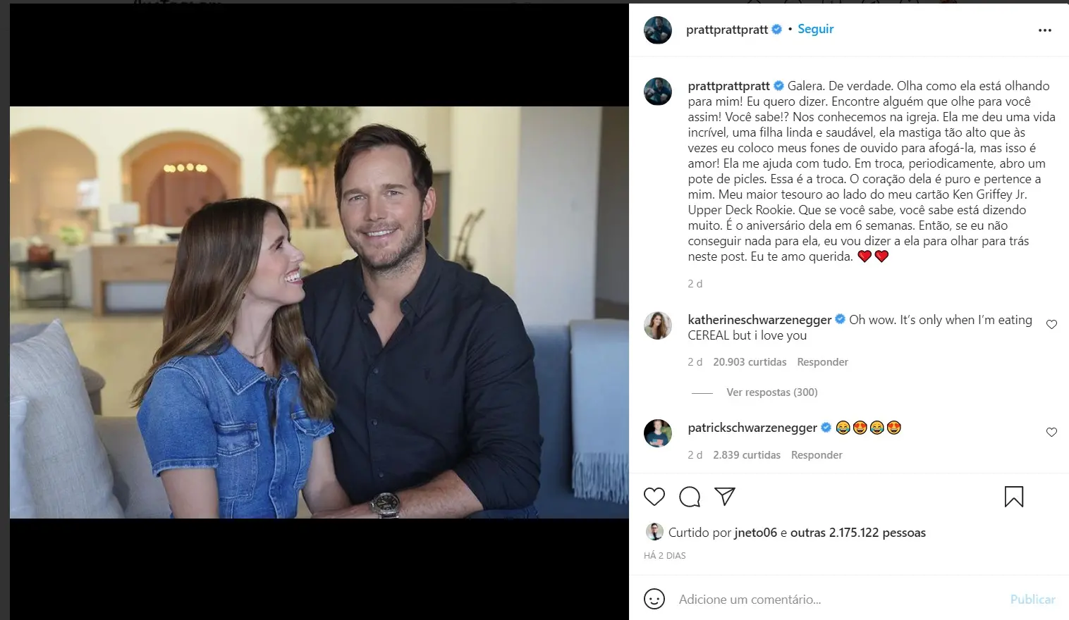Publicação de Chris Pratt sobre esposa