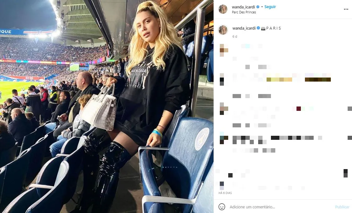 O último registro de Wanda em uma partida do PSG foi feito há seis dias