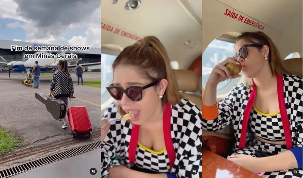 Montagem com três fotos de Marília Mendonça em avião que caiu em MG