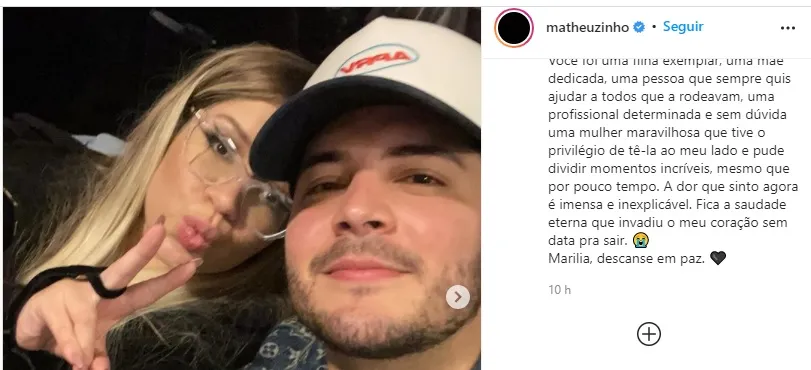 A publicação foi feita horas após o acidente