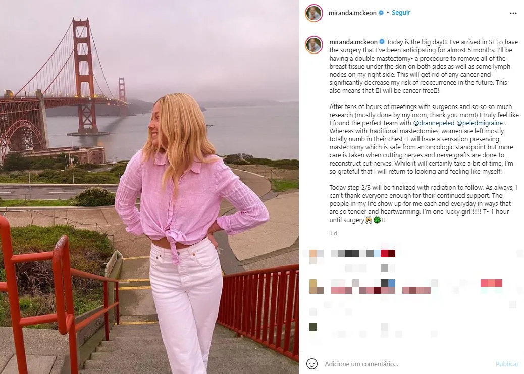 Miranda McKeon compartilhou momentos antes da cirurgia no Instagram