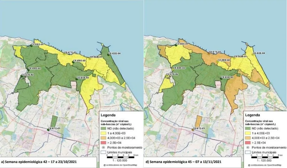 Em meados de outubro (à esquerda), Capital não tinha pontos com concentração média do coronavírus