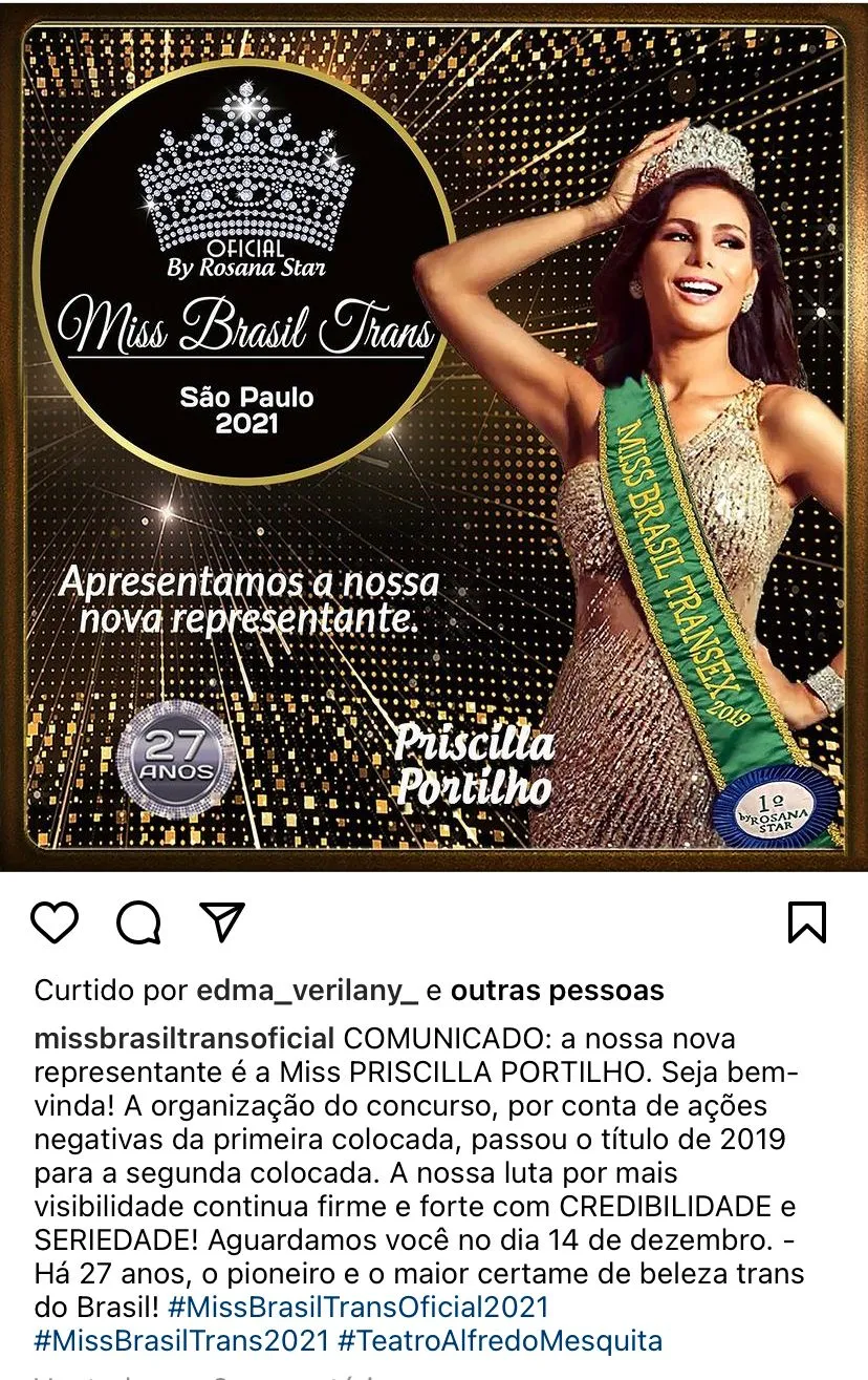 Comunicado divulgado pela organização do concurso