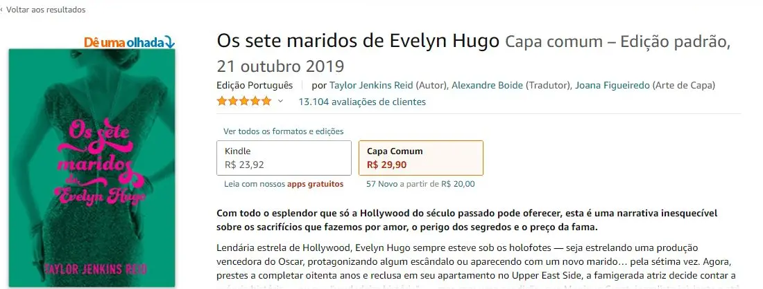 Captura de tela de um livro a venda na amazon