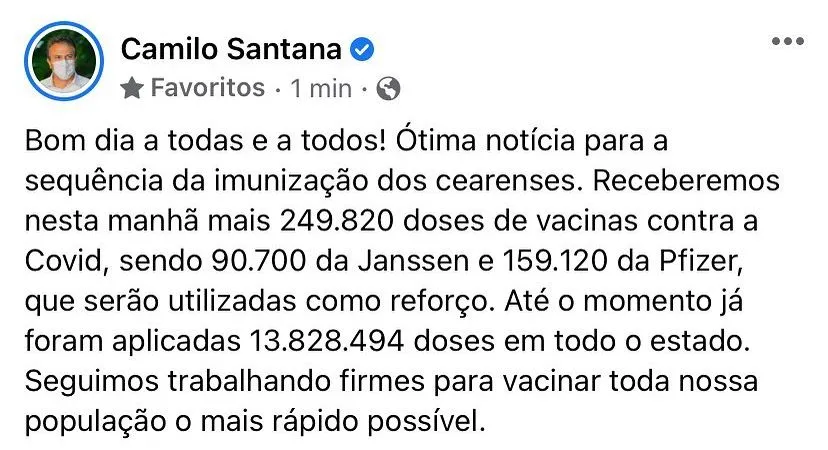 Até agora, quase 14 milhões de doses foram aplicadas no Ceará