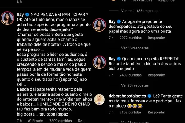 Flay condenou as atitudes do ator em relação ao BBB