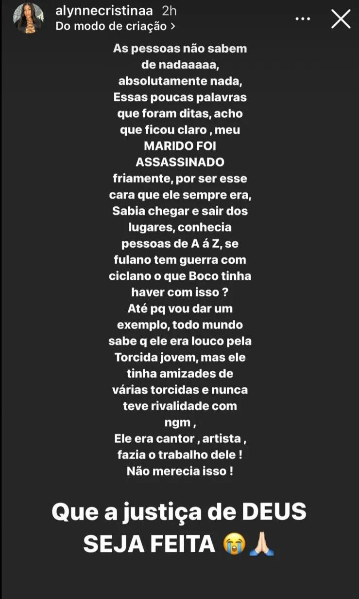 A esposa do MC se pronunciou por meio das redes sociais neste domingo (26)