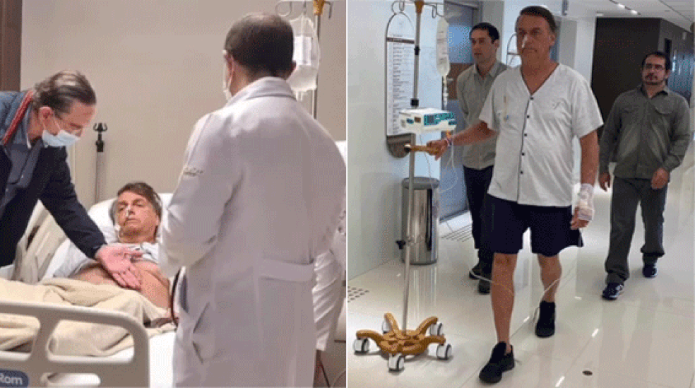 Registros mostram Jair Bolsonaro no hospital Vila Nova Star durante internação para tratar obstrução intestinal em janeiro de 2022