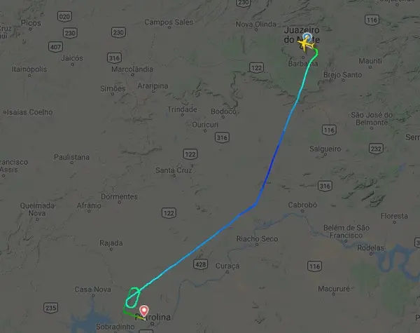 Rota de avião que fez pouso forçado em Petrolina