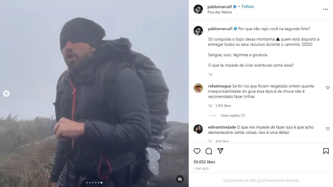 Após receber críticas de usuários do Instagram, coach limitou comentários de postagem sobre a subida