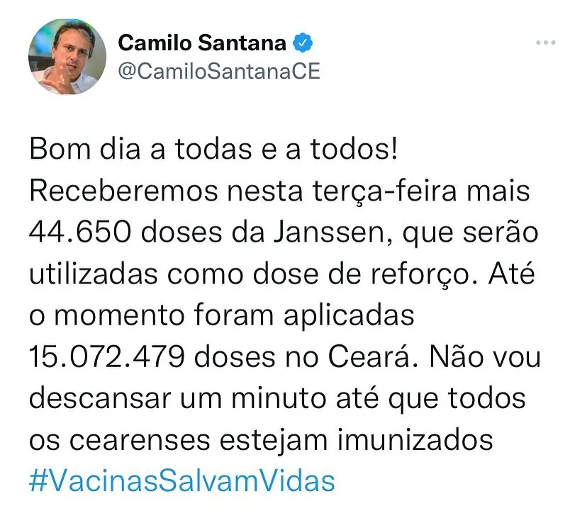 Postagem de Camilo Santana no Instagram