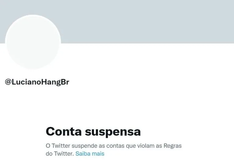 Aviso de suspensão ainda consta no perfil de Hang na manhã desta quinta-feira (13)