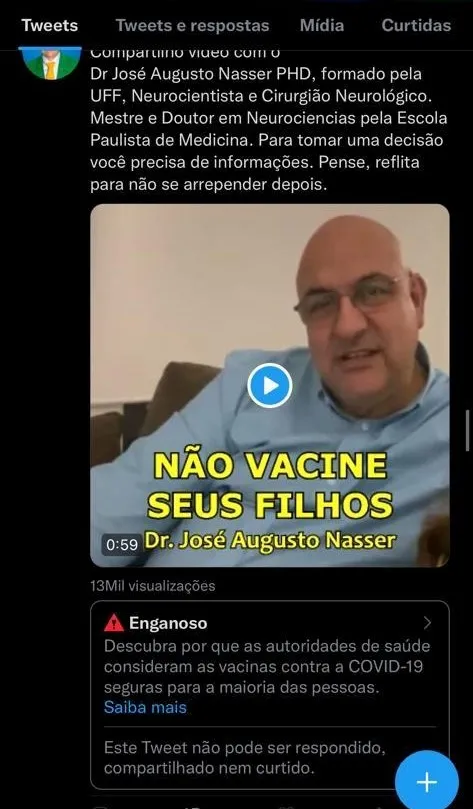 Empresário compartilhou vídeo sobre vacinação e foi banido da plataforma