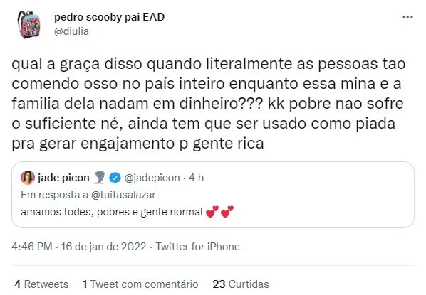 Usuários mencionaram tuíte do perfil oficial e observaram mau gosto no posicionamento