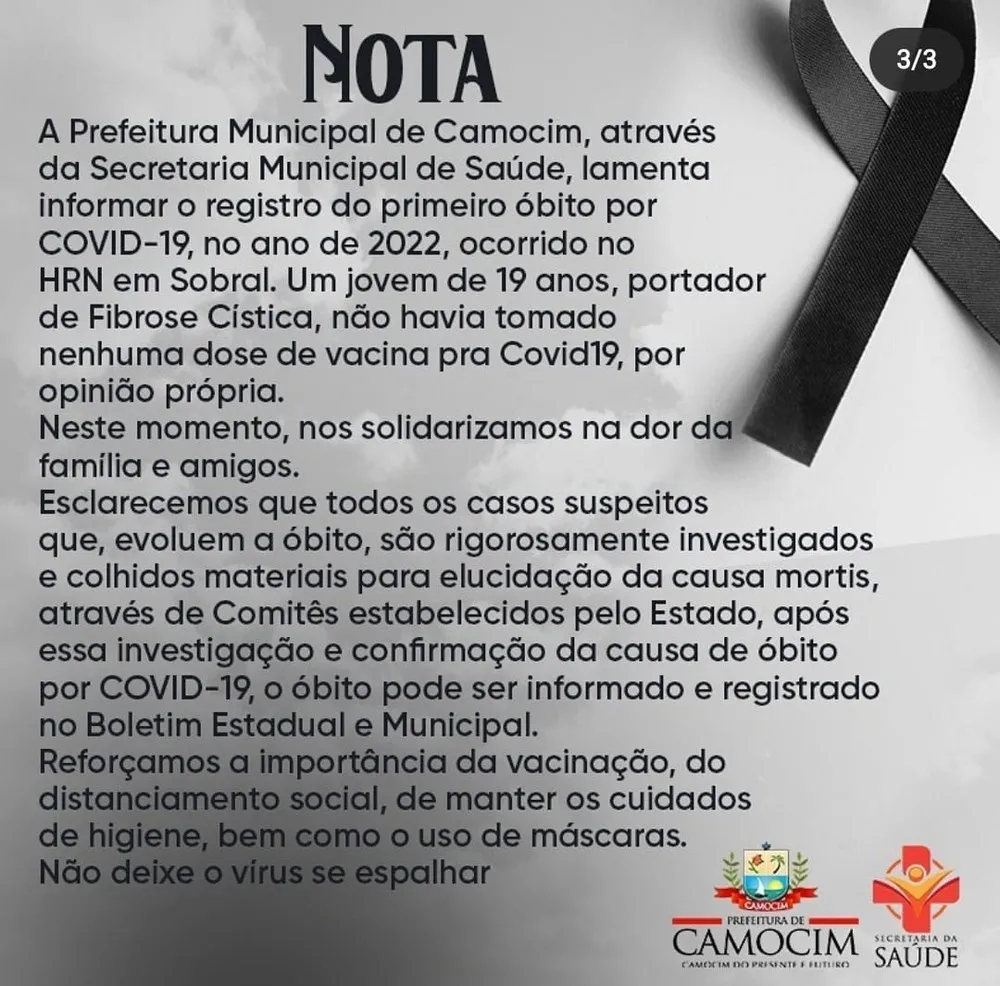 Gestão municipal confirmou que o jovem não recebeu nenhuma dose anticovid