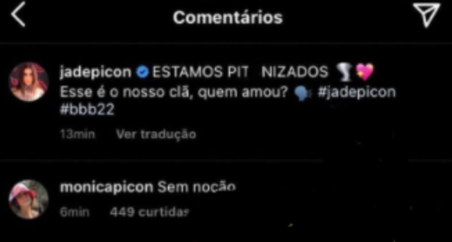 Mãe de Jade Picon comenta publicação feita no Instagram da filha