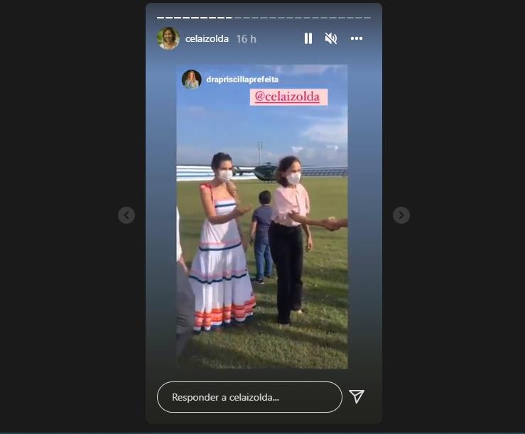 Post nos Stories do Instagram feito pela prefeita de Quiterianópolis com marcação do perfil falso da vice-governadora