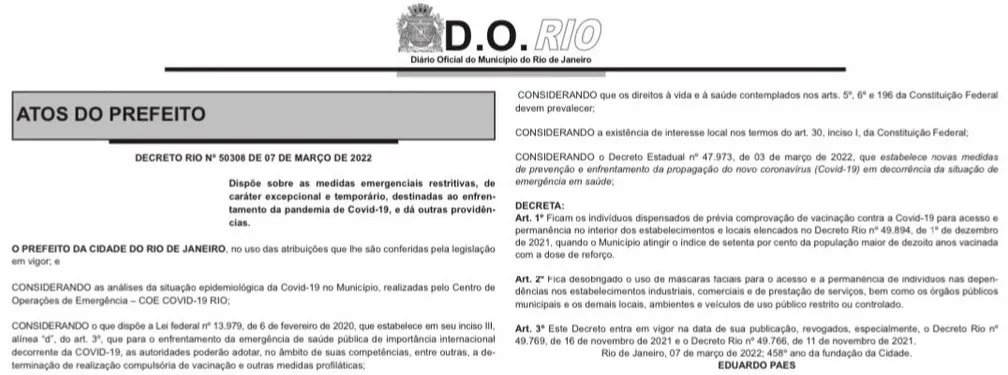 Medida consta em publicação extra do DOM