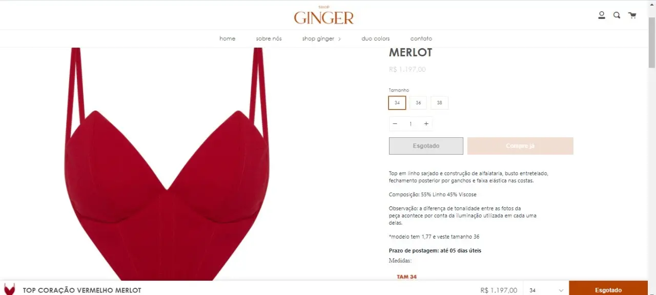 top vermelho que jade picon usou no bbb 22