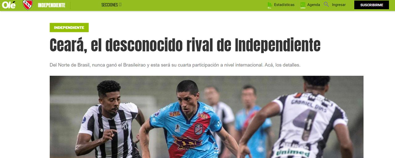 Manchete do jornal Olé, em site virtual