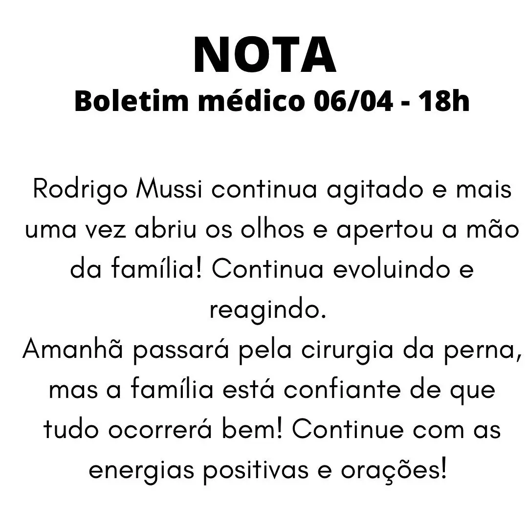 Boletim médico do estado de saúde de rodrigo mussi