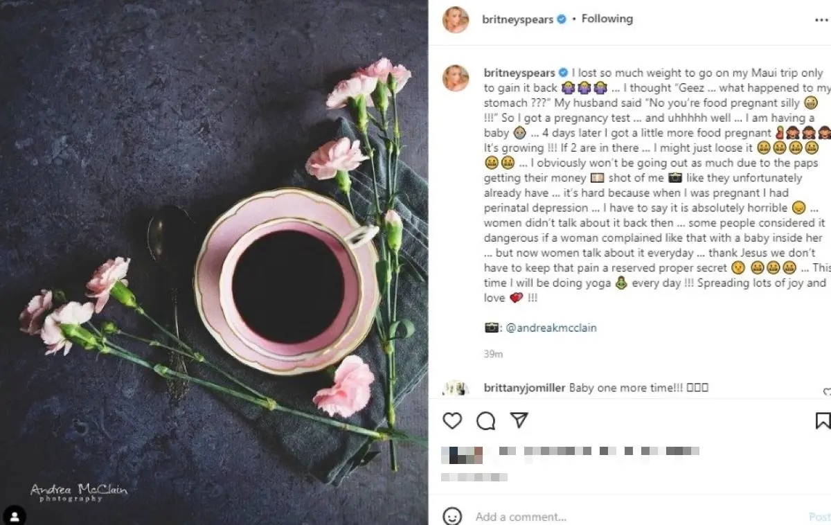 post sobre a gravidez de britney