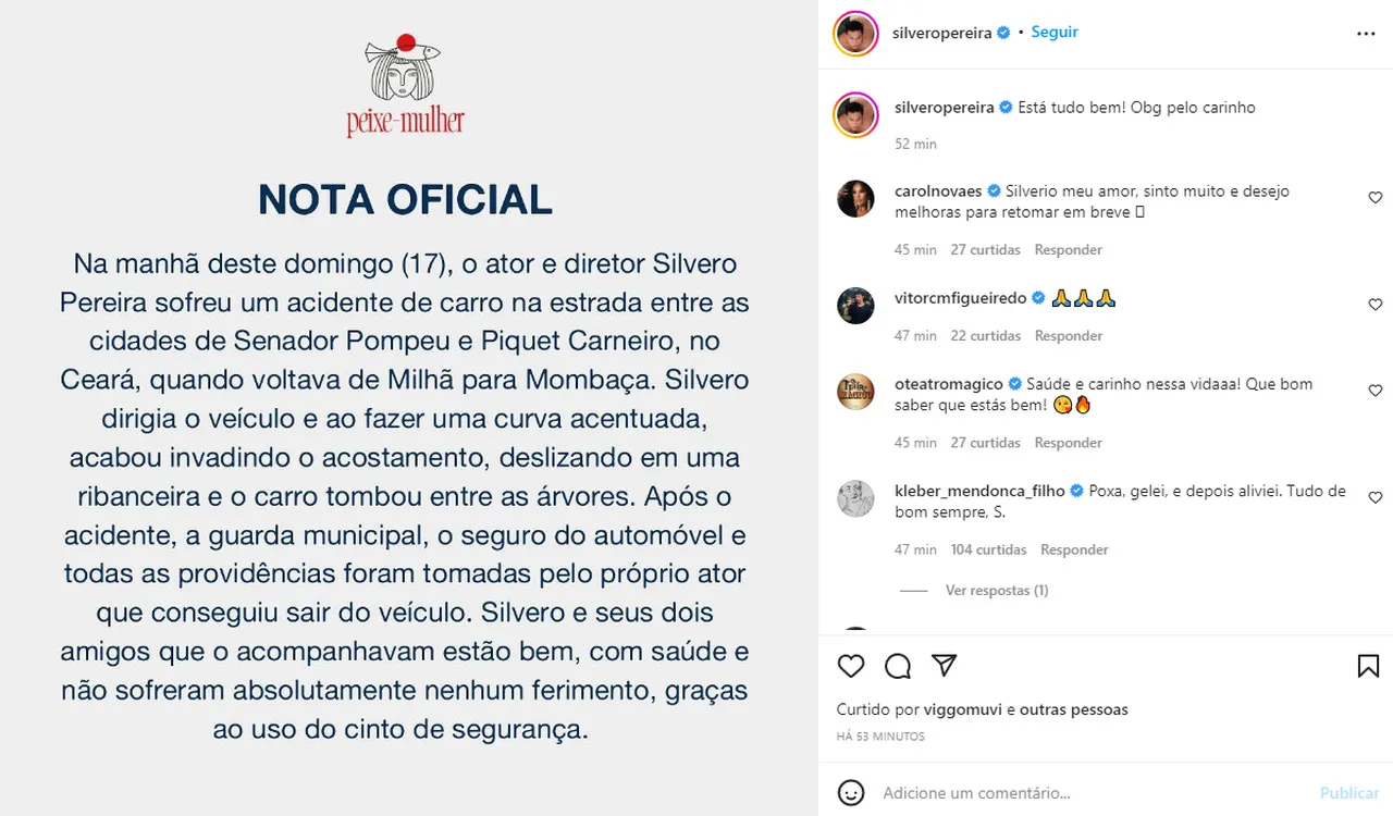 Ator postou nota nas redes sociais