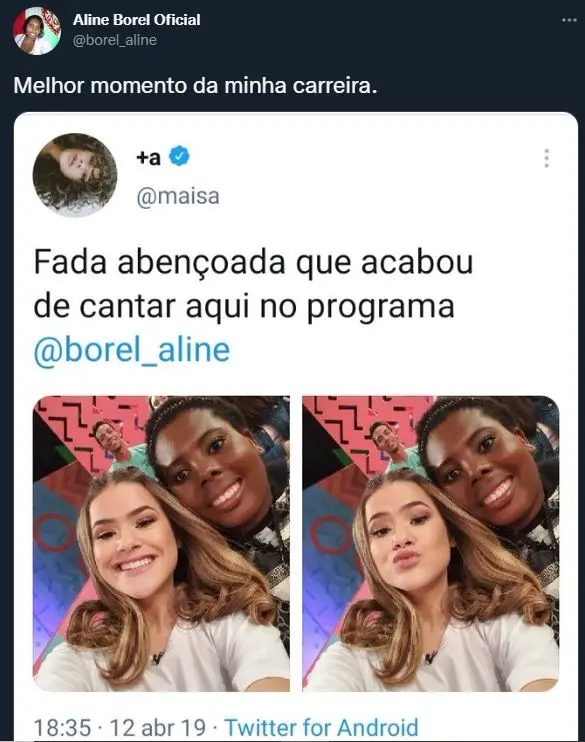 Aline Borel em postagem das redes sociais